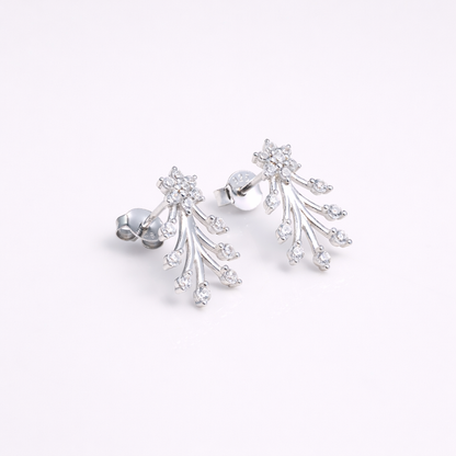 Floral Cascade CZ Drop Earrings in 925 Sterling Silver