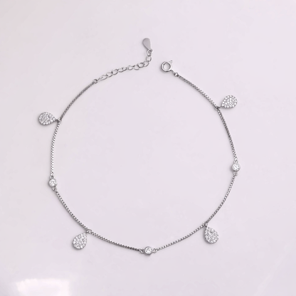 Teardrop CZ Charm Anklet in 925 Sterling Silver