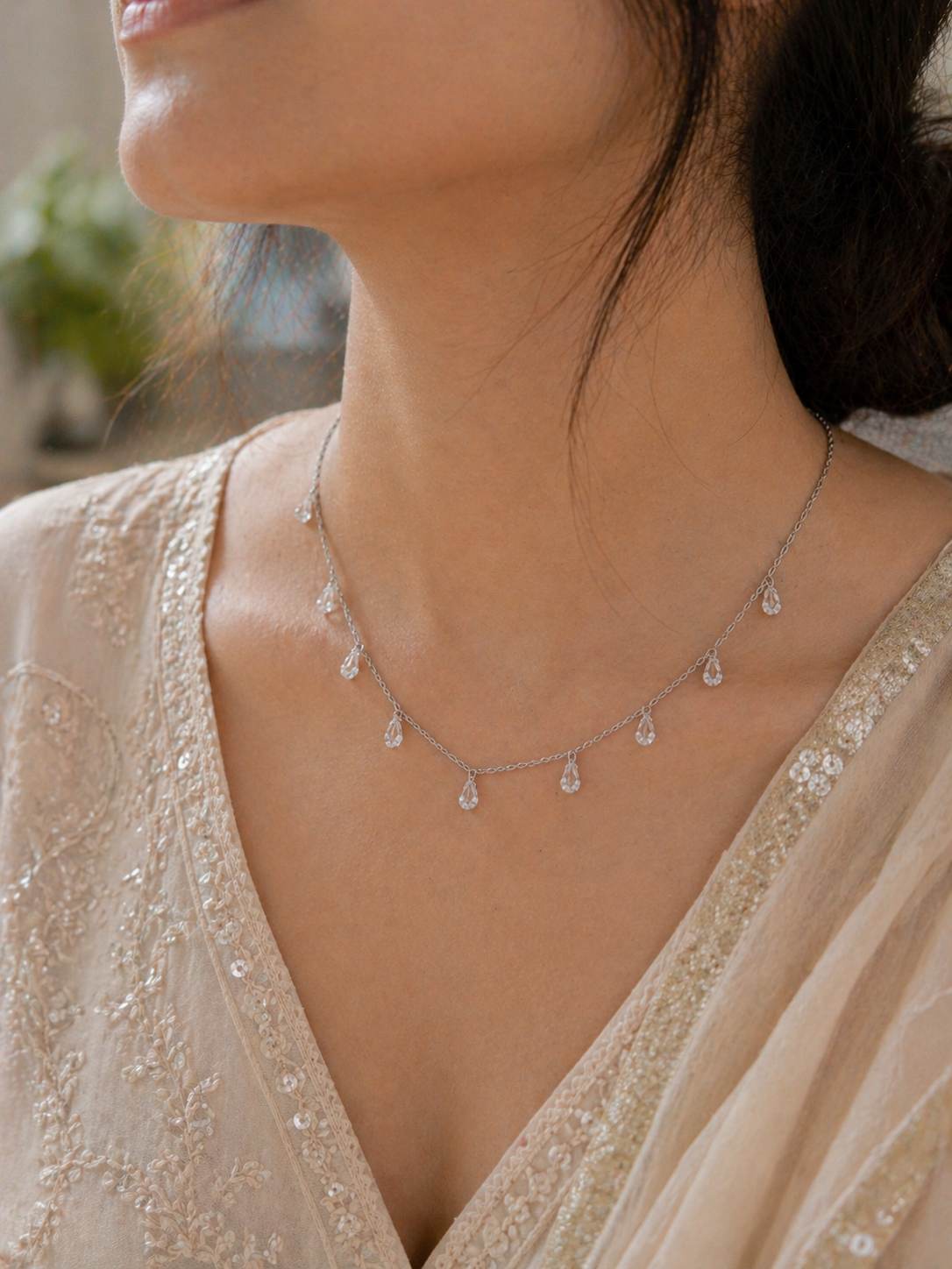 Crystal Dewdrop Necklace in 925 Sterling Silver