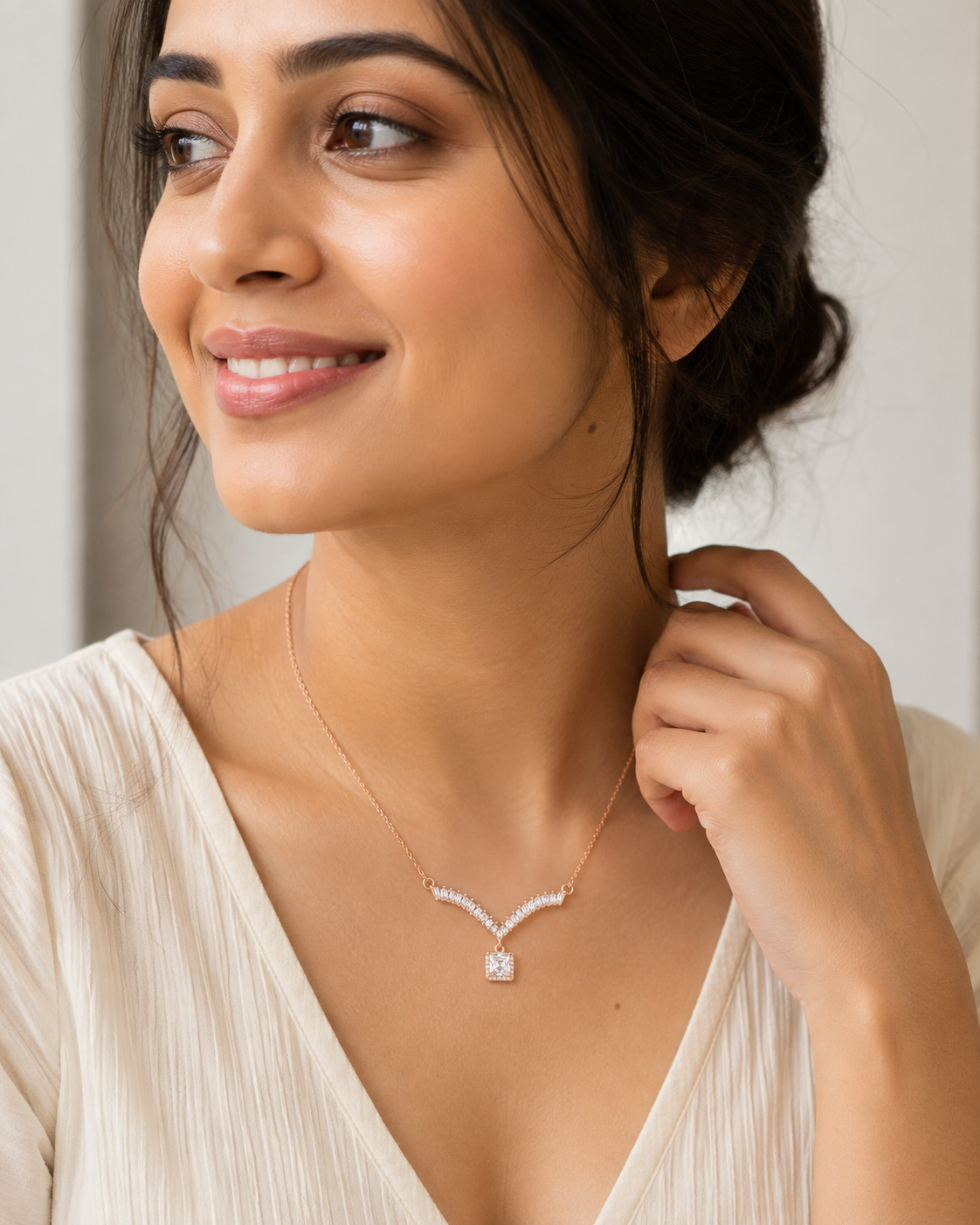 Rose Gold Aria Crystal Drop Necklace in 925 Sterling Silver