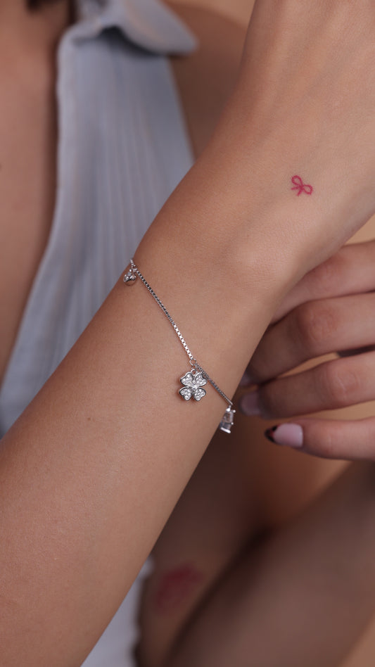 Floral Spark CZ Charm Bracelet in 925 Sterling Silver