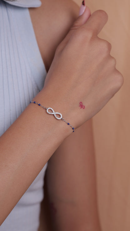 Infinity Charm Bracelet with Blue Beads