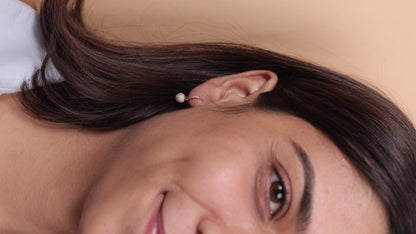 Rose Gold Textured Sphere CZ Drop Earrings