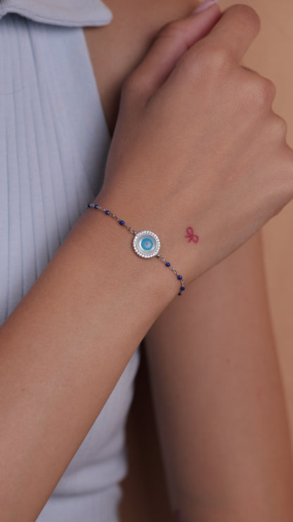 Sterling Silver Evil Eye Bracelet with Blue Beads